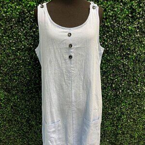 Emery Rose Light Blue Sleeveless Button Dress | Pockets | Medium